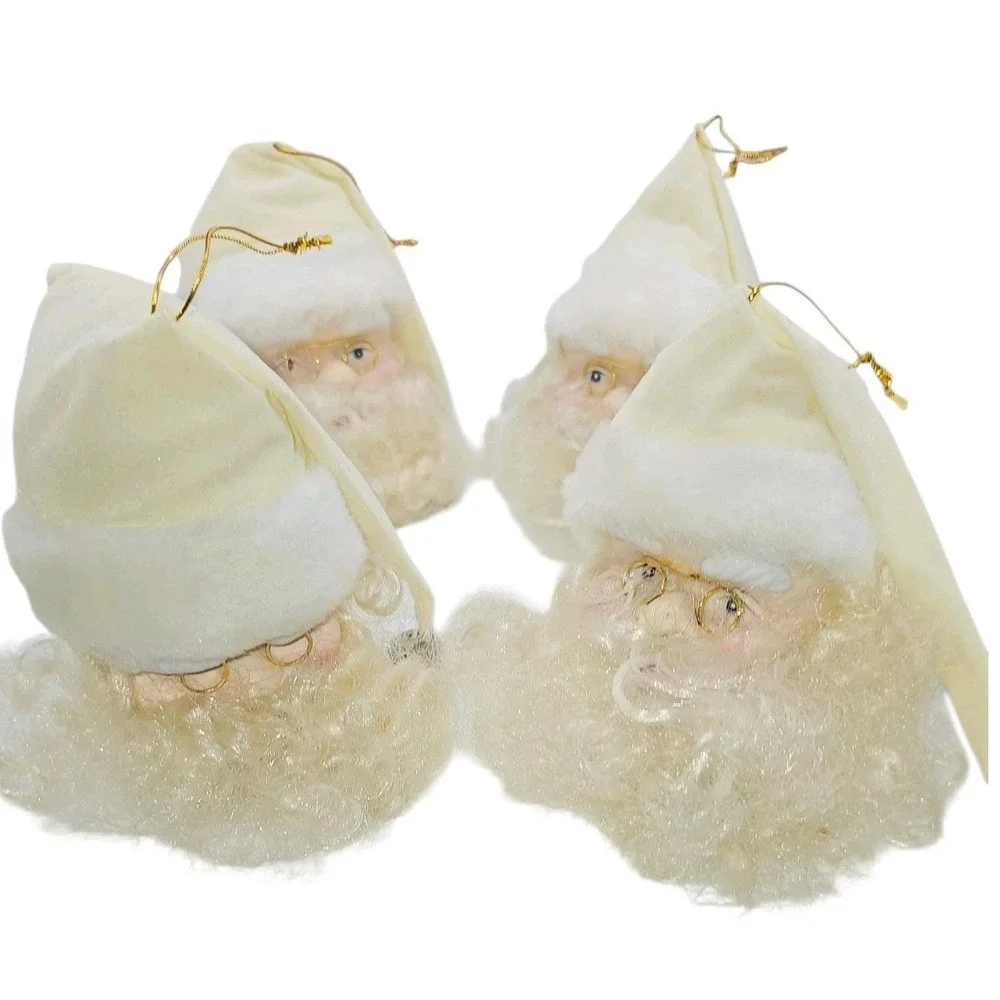 VTG Porcelain Santa Head Christmas Ornament Velvet Hat Curly Beard Lot Of 18‎
